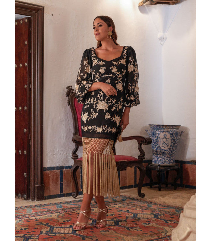 siesta tassel dress - blk/gold