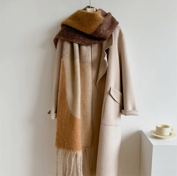 geo colorblock scarf - dark brown