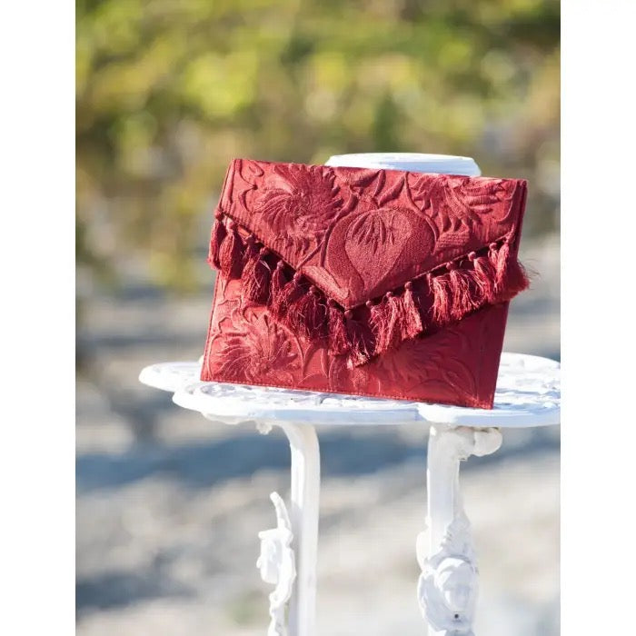 boho clutch - dark red