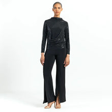 Load image into Gallery viewer, shimmer knit drape blouse - black
